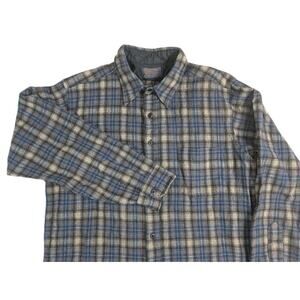 VTG Pendleton Plaid Wool Flannel Shirt XL Blue Beige Western Wear Made In USA